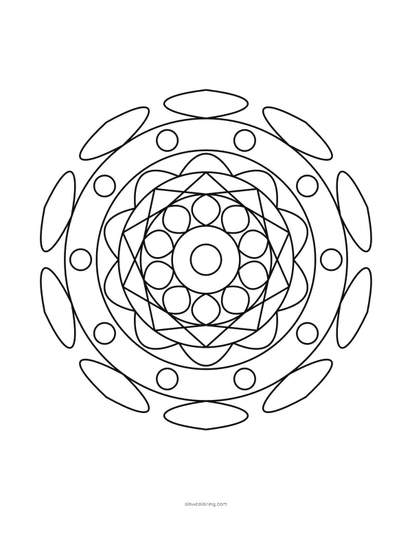 Easy Mandala coloring page 08, easy, 10-fold symmetry