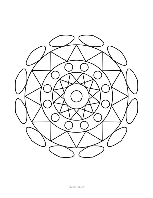 Easy Mandala coloring page 09, easy, 12-fold symmetry