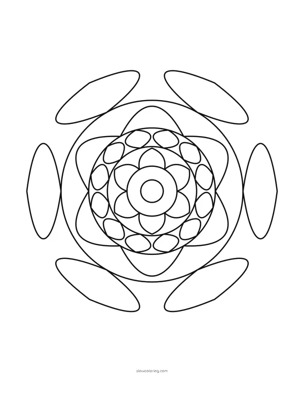 Mandala coloring page 10, easy, 6-fold symmetry