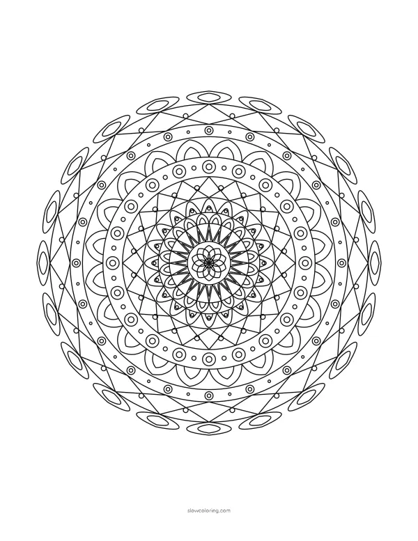 Mandala coloring page 12, detailed, 20-fold symmetry