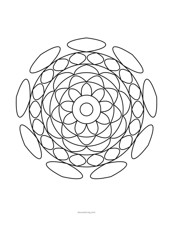 Mandala coloring page 16, easy, 9-fold symmetry