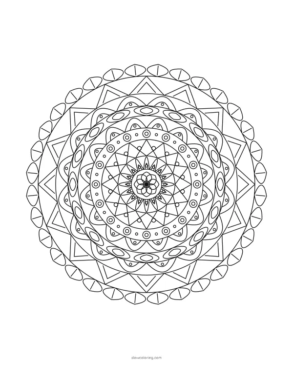 Mandala coloring page 18, detailed, 16-fold symmetry