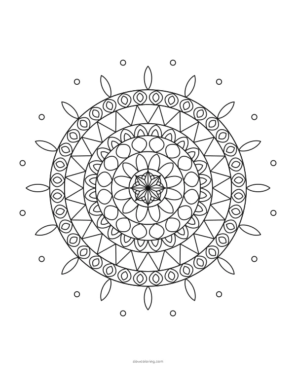 Mandala-style firework with petal rings and ray tips