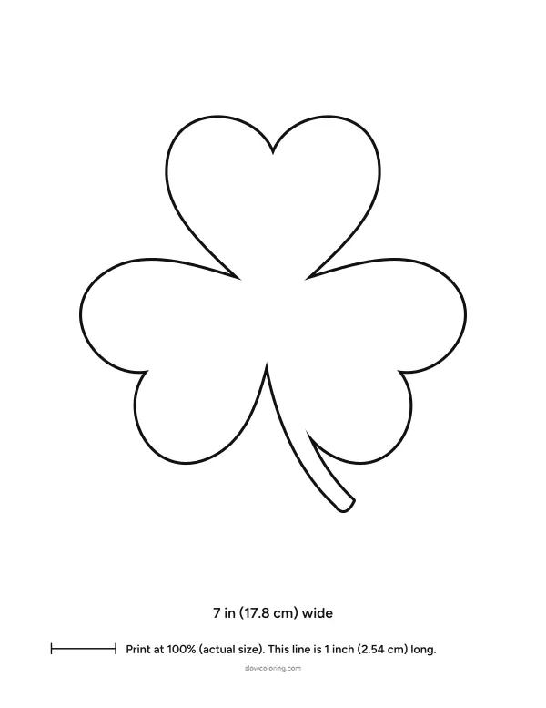 Large three-leaf shamrock outline with a curved stem, 7 inches wide