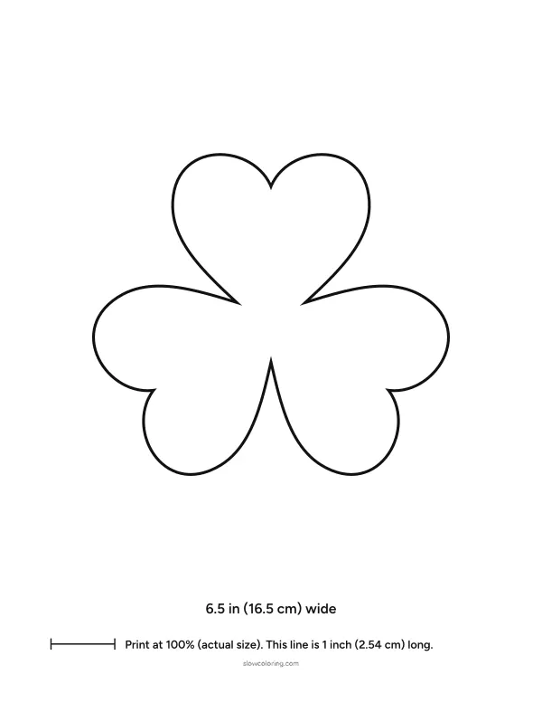 Large three-leaf shamrock outline without a stem, 6.5 inches wide