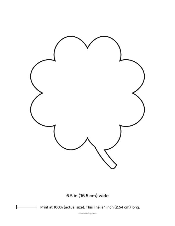Large four-leaf clover outline with a stem, 6.5 inches wide