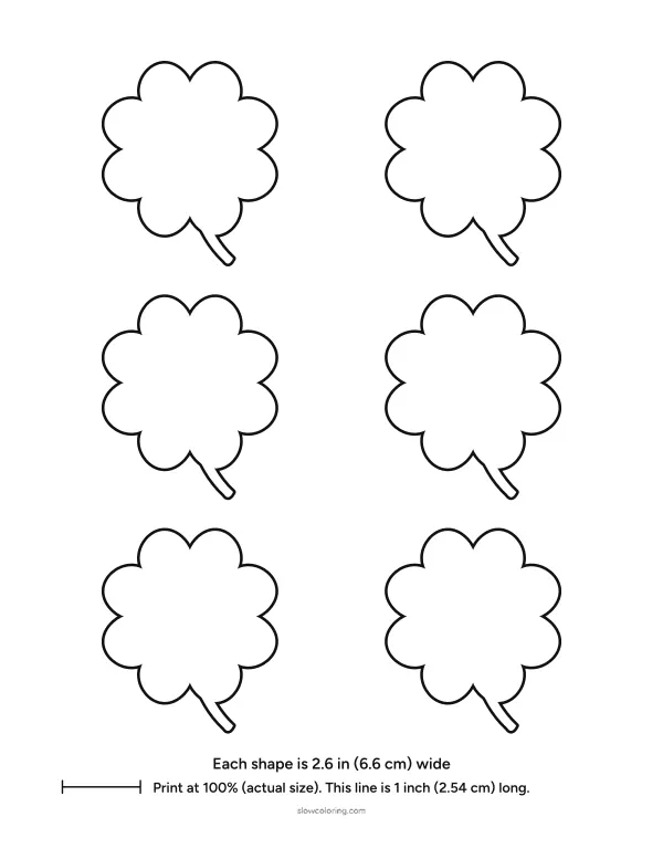 Six four-leaf clover outlines 2.6 inches wide