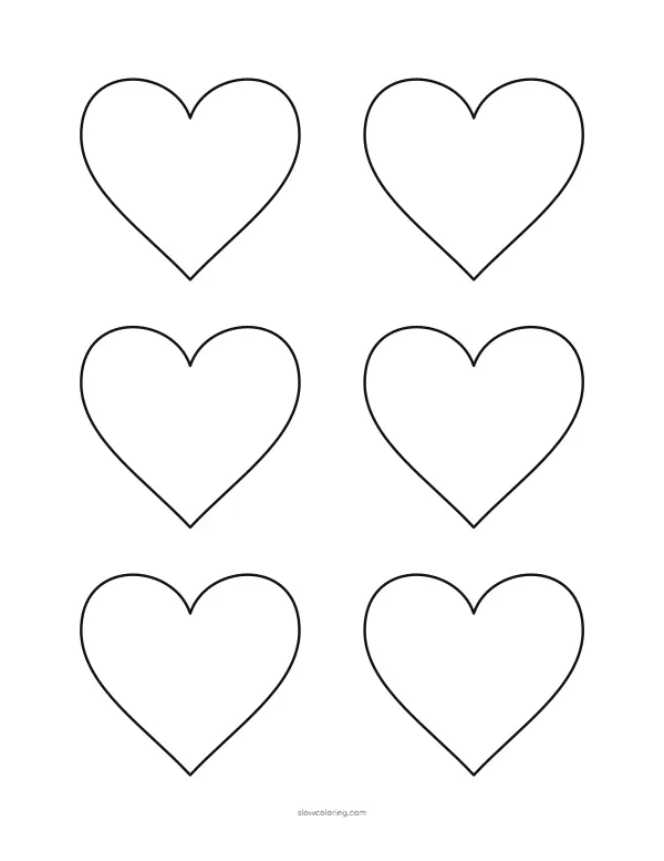 Six small heart outlines in a grid
