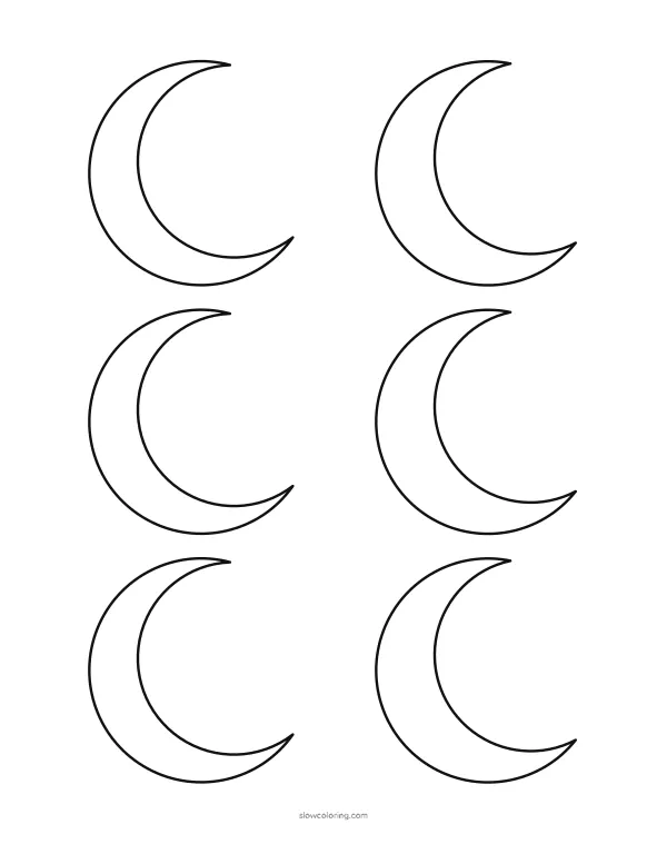 Six small crescent moon outlines in a grid