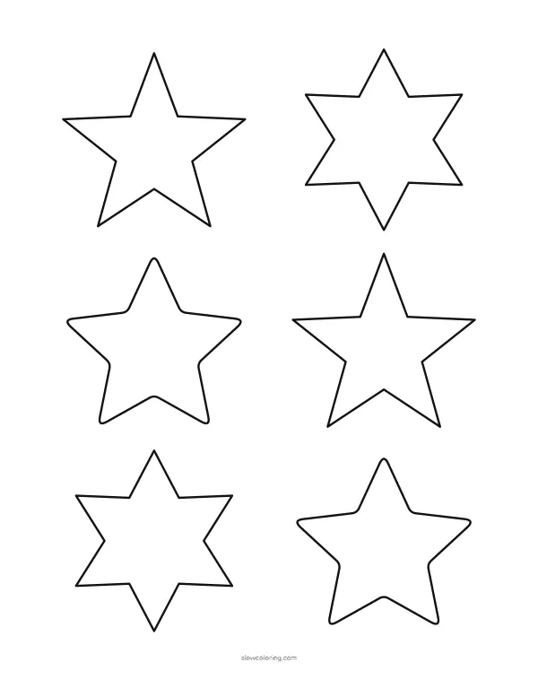 Six star outlines: five-point, six-point and rounded
