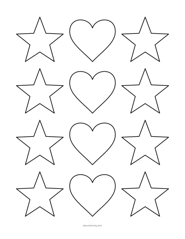 Twelve small heart and star outlines