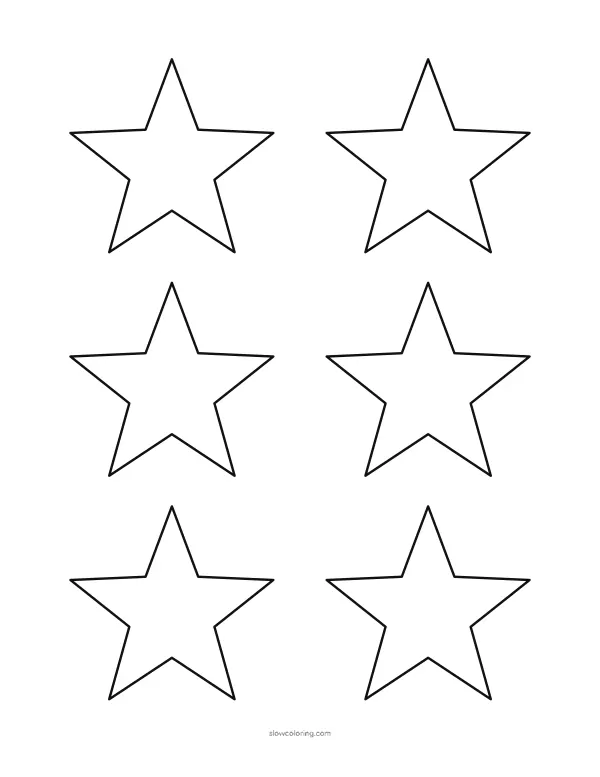 Six small five-point star outlines in a grid