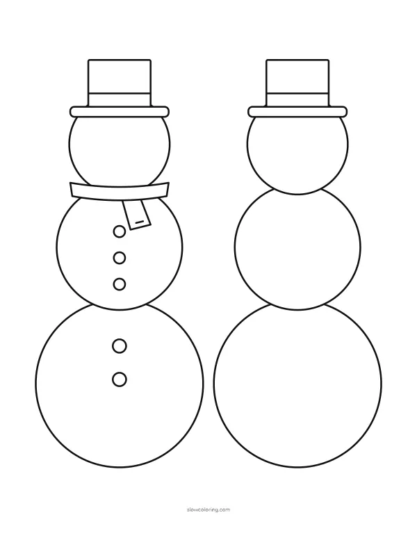 Two snowman outlines side by side, one with a scarf and one blank