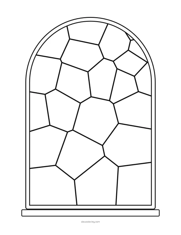 Stained Glass coloring page 05: arched window, easy