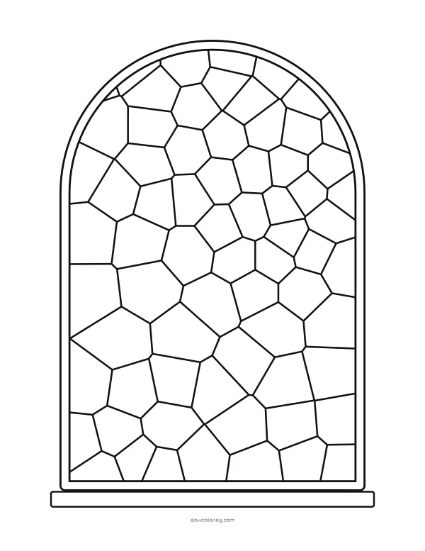 Stained Glass coloring page 09: arched window, detailed