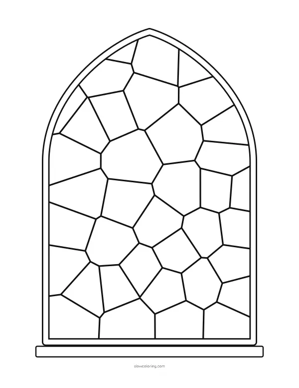 Stained Glass coloring page 13: pointed gothic window, medium