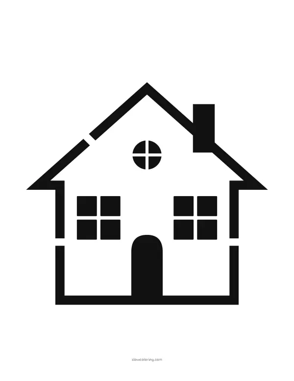 Large house window stencil with windows, door and chimney