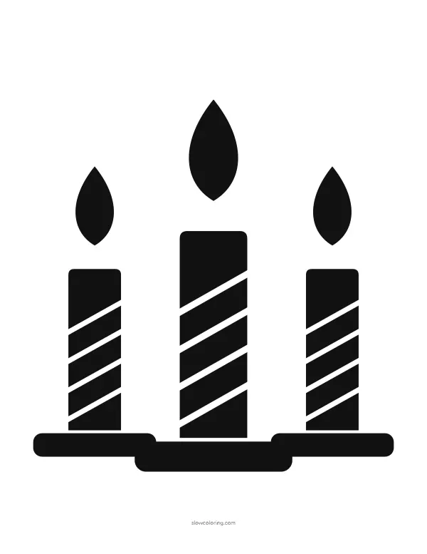 Three candles window stencil with flames and stripes